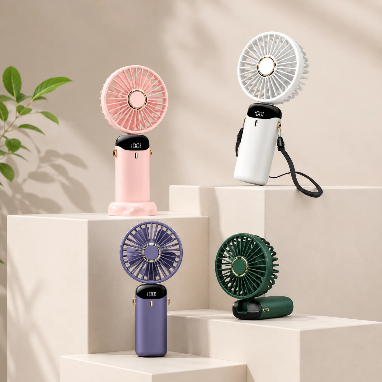 Portable Rechargeable Mini Fan with LED Display, 5-Speed & Foldable Design | For Home, Office, Outdoor, Travel & Kids