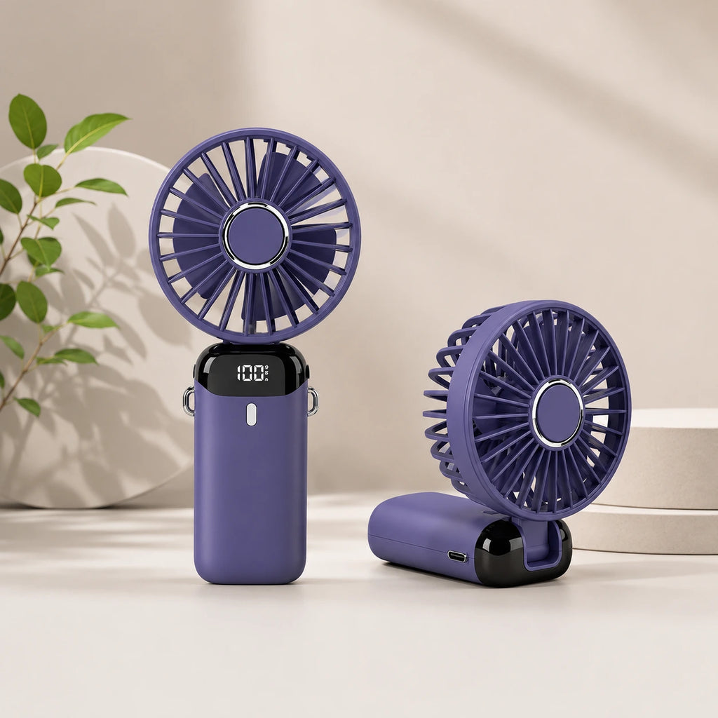 Portable Rechargeable Mini Fan with LED Display, 5-Speed & Foldable Design | For Home, Office, Outdoor, Travel & Kids