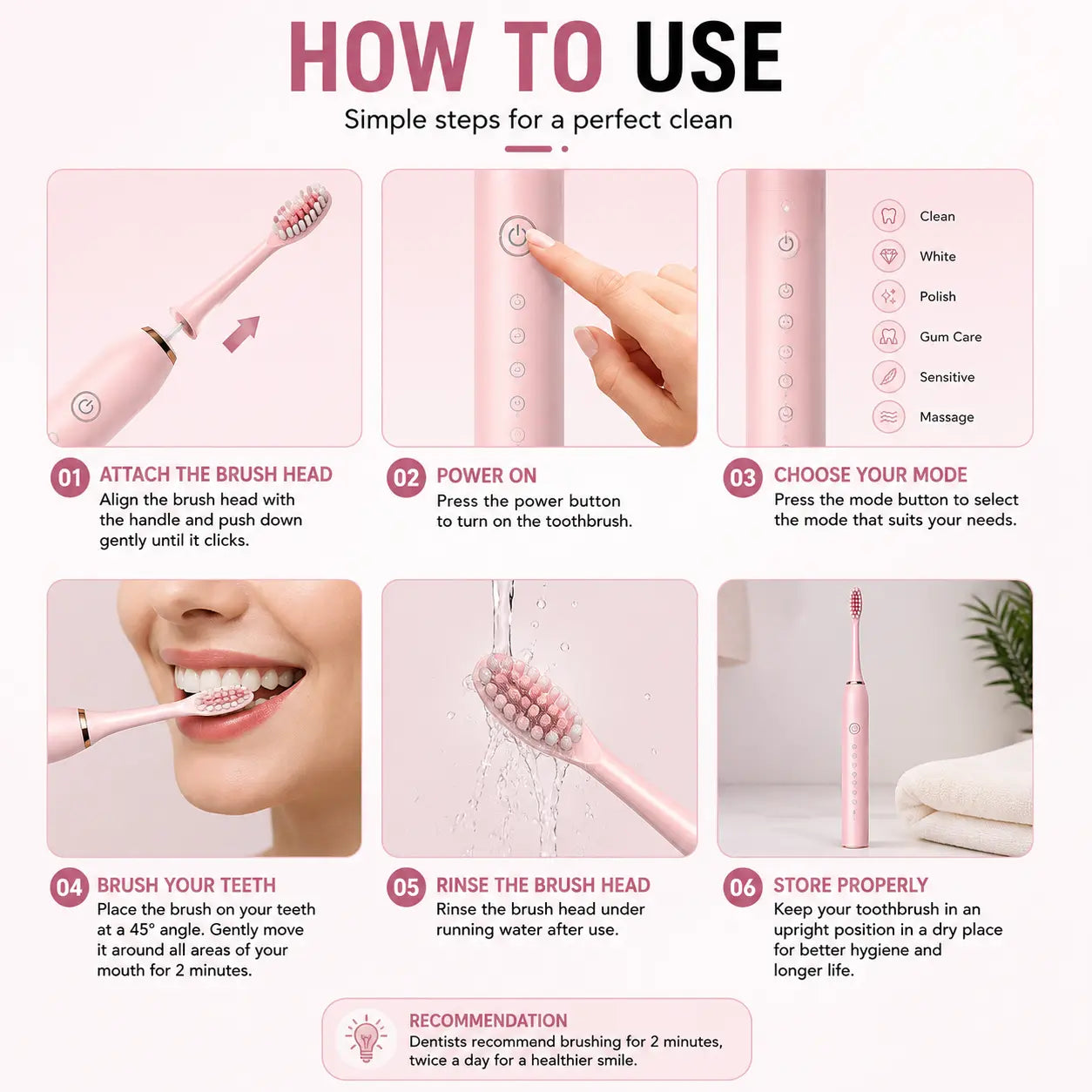X-3 Sonic Electric Toothbrush | Rechargeable Electric Toothbrush with 6 Modes & 4 Brush Heads